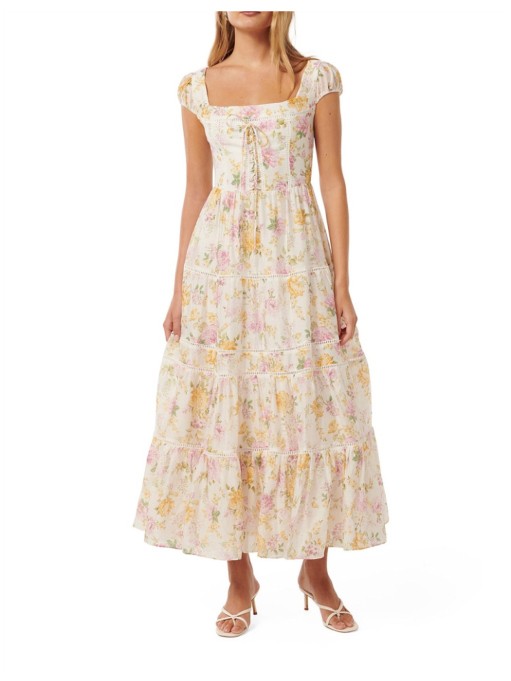 Ever New Romana CottageCore Tiered Floral Puff Sleeve Maxi Dress Size 12 Boho - Picture 7 of 16